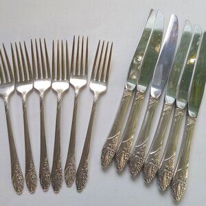Silver Plate Community Oneida c1950s 6 Dinner Knives 6 Dinner Forks EVENING STAR